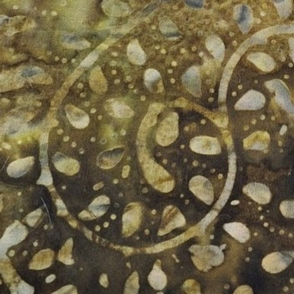 Batik‎ Fabric Olive Green Brown Swirls 1 Yard x 44" Quilting Sewing Material
